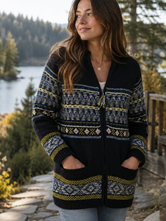 Anthropologie Sweaters - Anthropologie Sparrow Batley Fairisle Black Multi Cardigan Sweater Coat Medium